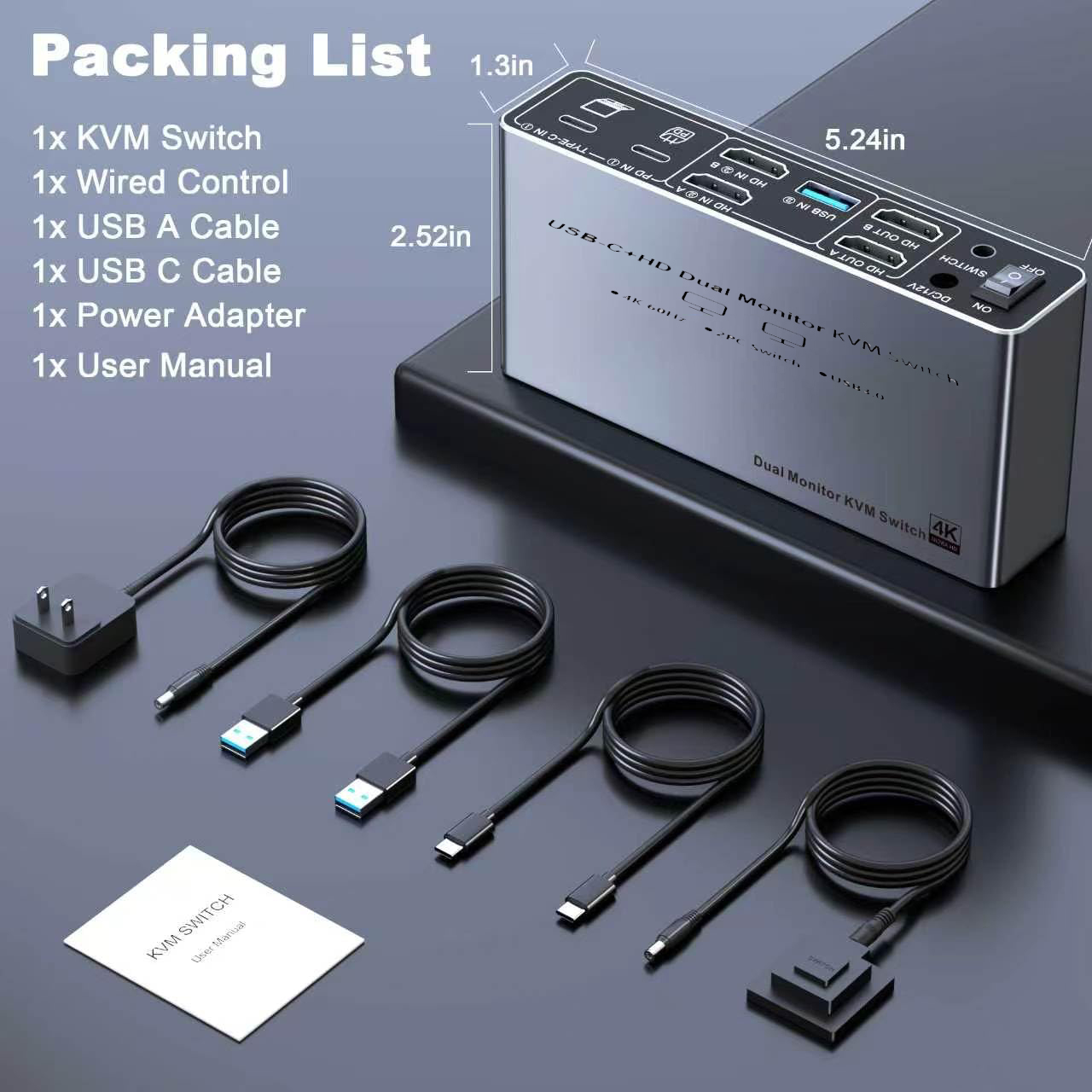 4K@60Hz USB C HDMI KVM Switch 2 Monitors 1 Desktop and 1 Laptop, Dual Monitor KVM Switch for 2 PCs S
