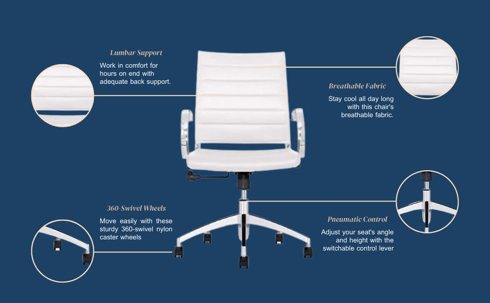 GM Seating Ribbed Mid Back Desk Chair - Lumbar Support, Modern