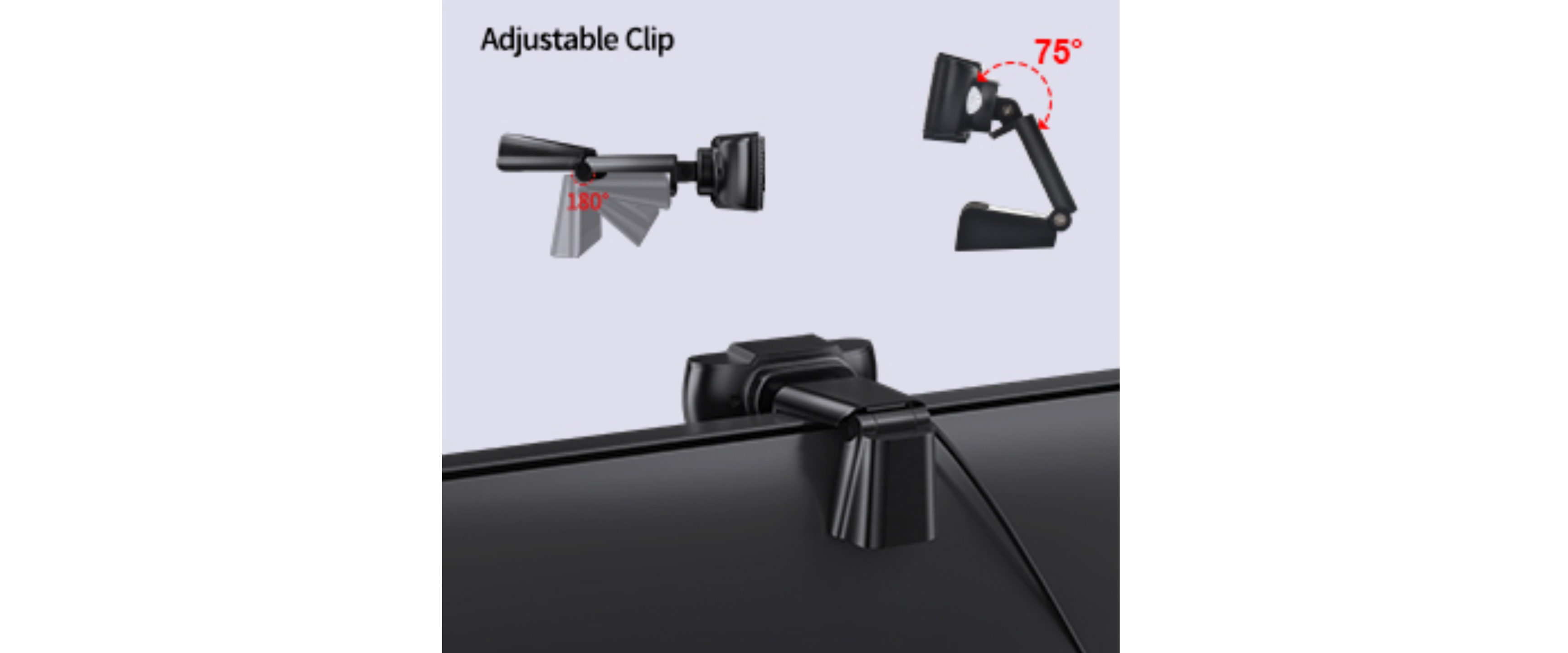 adjustable clip webcam,180° 75° rotation webcam,flexible mounting webcam