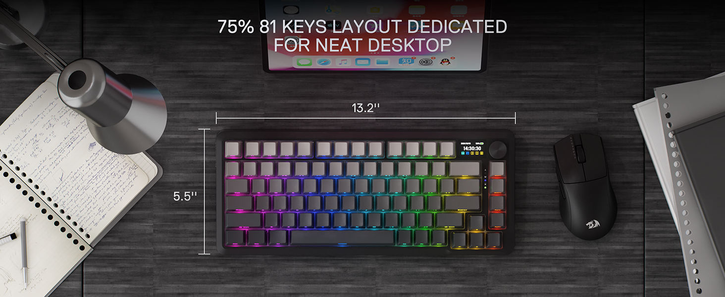 Redragon K724 PRO Wireless 81-Key Gasket Gaming Keyboard, TFT Screen & Knob | Easy-Control LED Info