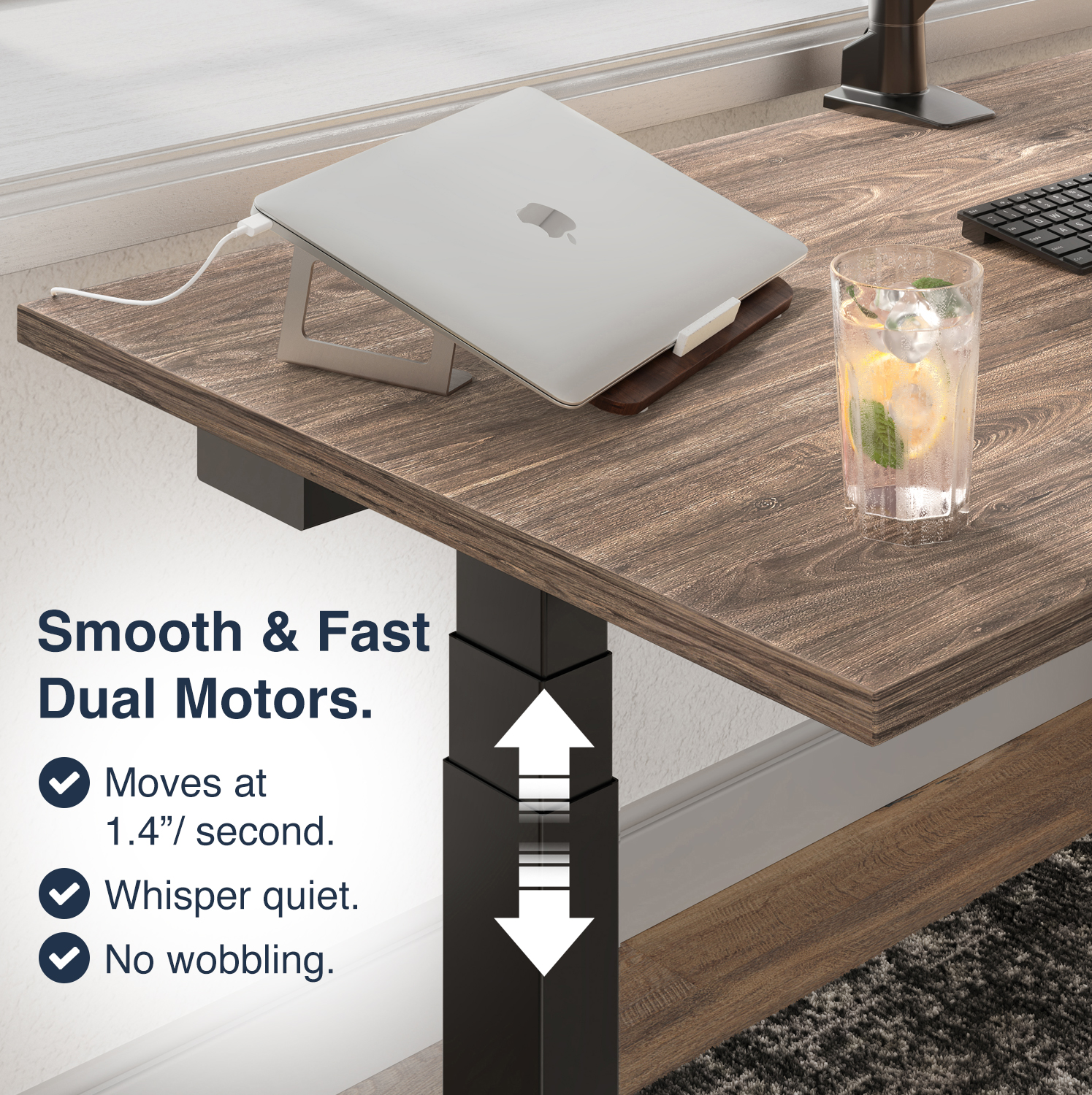 sit stand desk, standing desk, height adjustable desk, ergonomic desk, dual motor, melamine desk