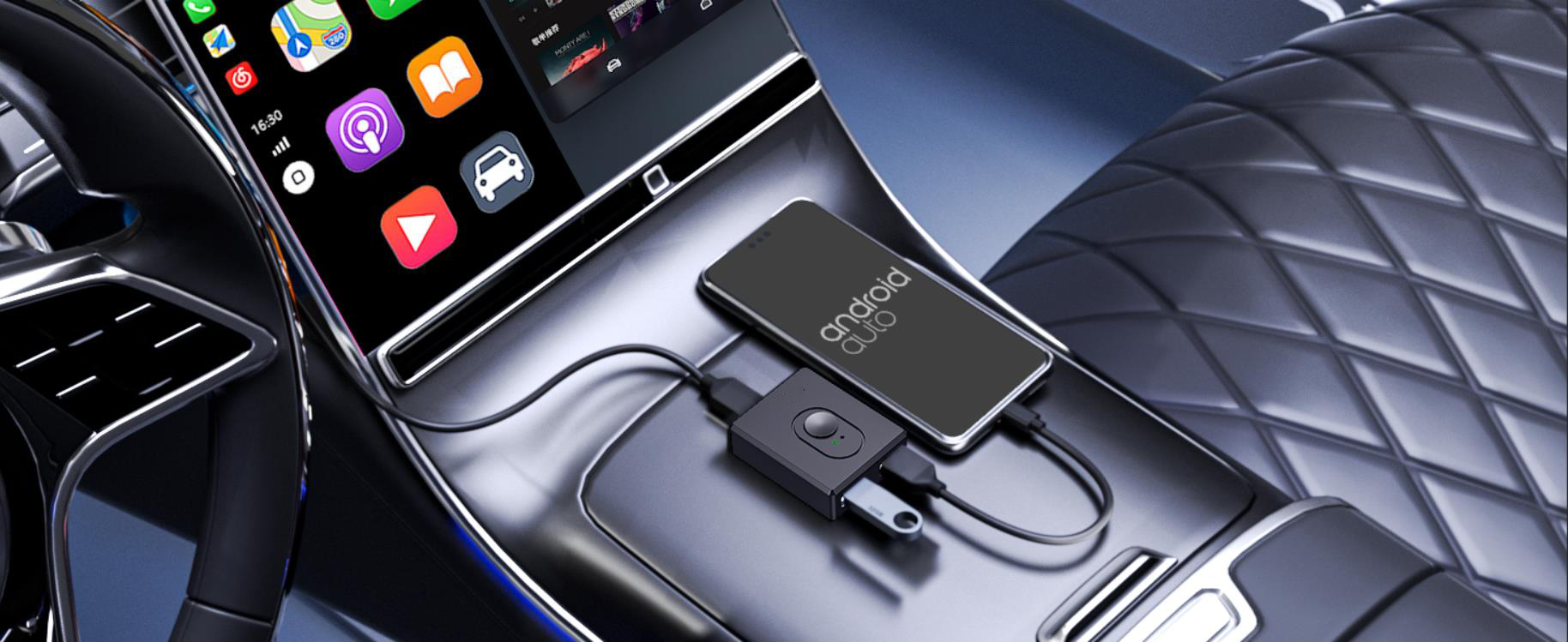 It is compatible with Carplay and Android Auto and can help your car freely switch between iPhone, A