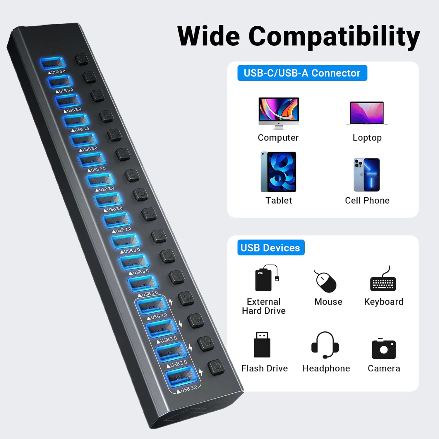 16-Port Powered USB Hub
