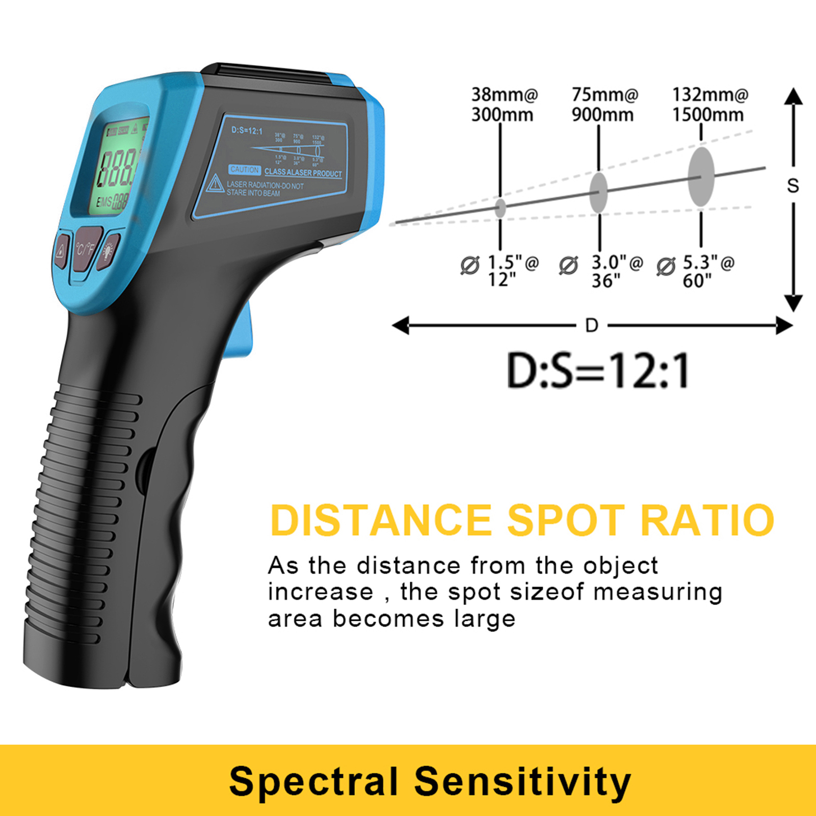 Infrared Thermometer, Non-Contact Digital Laser Temperature Gun Laser IR  Surface Tool-58°F to 1112°F (-50°C to 600°C) with LCD Display,blue 
