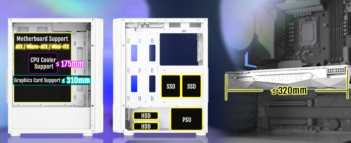 raidmax v211 black gaming atx mid tower case, tempered glass with 4 120mm fans, static RGB light