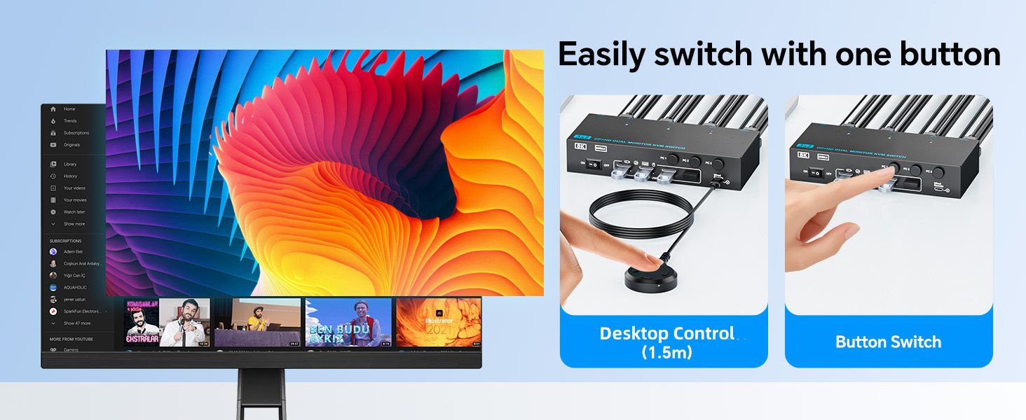8K@60Hz KVM Switch 2 Monitors 3 Computers Displayport and HDMI 4K@144Hz, Dual Monitor KVM Switch 3 P
