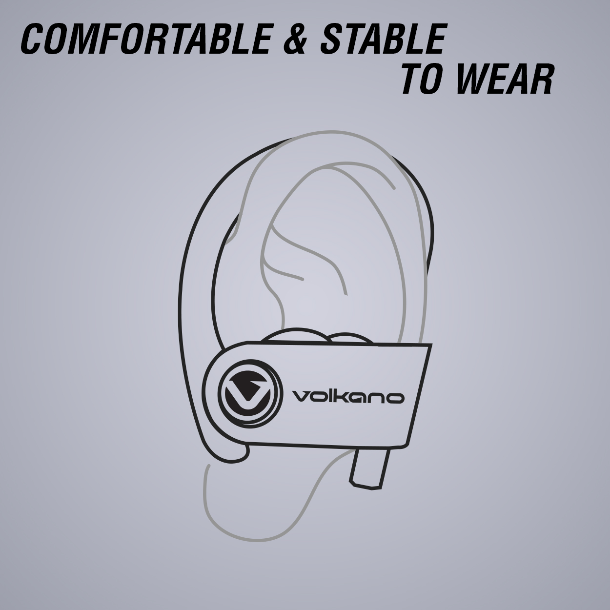 volkano race series wireless bluetooth earbuds comfortable secure fit due to silicone ear hook