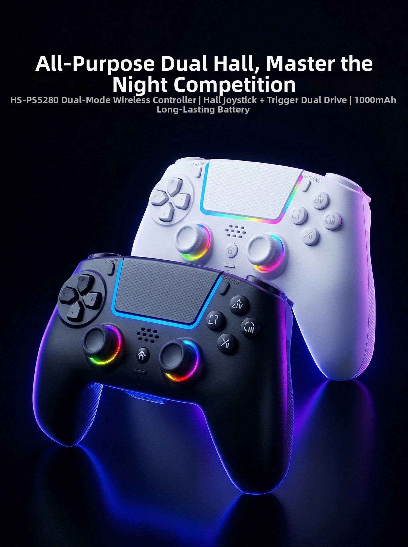 dual Hall-effect joystick and trigger for pinpoint precision and zero drift