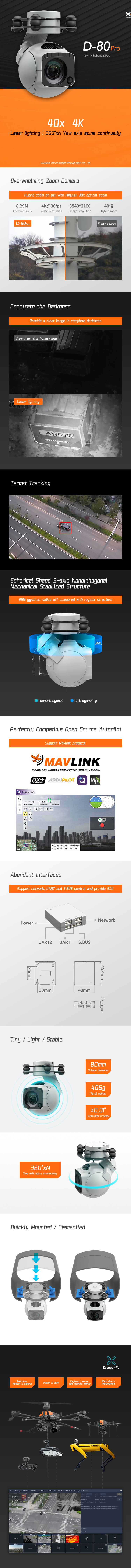 XF Robot-D-80Pro 40x-4K Spherical Pod-3-Axis Stabilized,Laser Night Vision