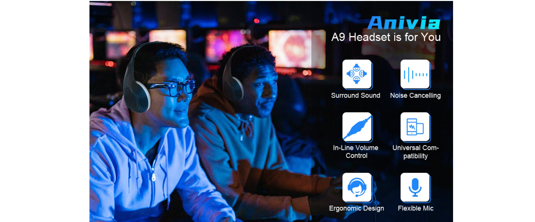 Anivia A9 headset, esports gaming, noise cancelling mic