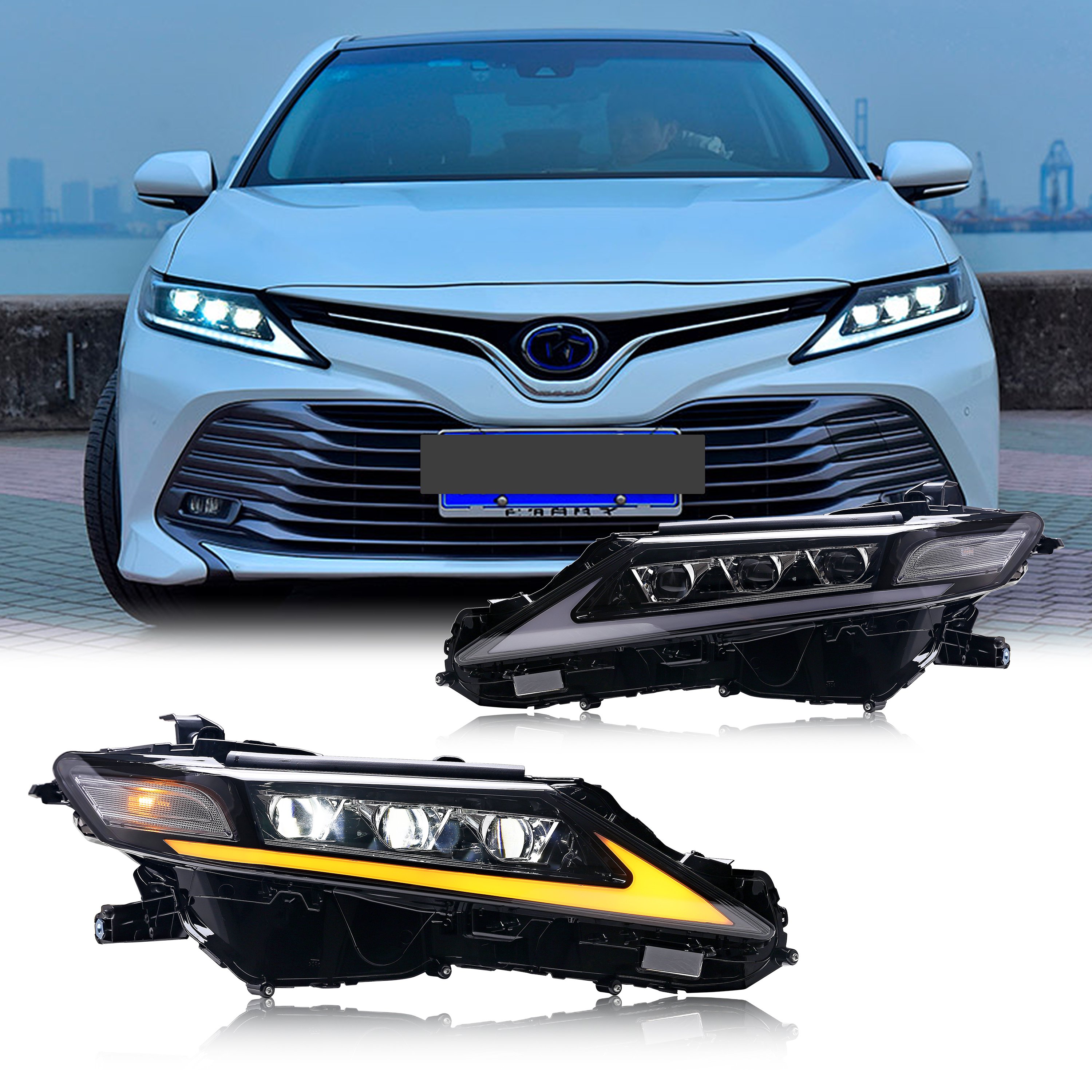 LED Headlights for Toyota Camry 2018 2019 2020 2021 2022 2023 8th Gen SE LE  TRD Sequential Indicator Triple Beams Front Lamps Projector Replacement