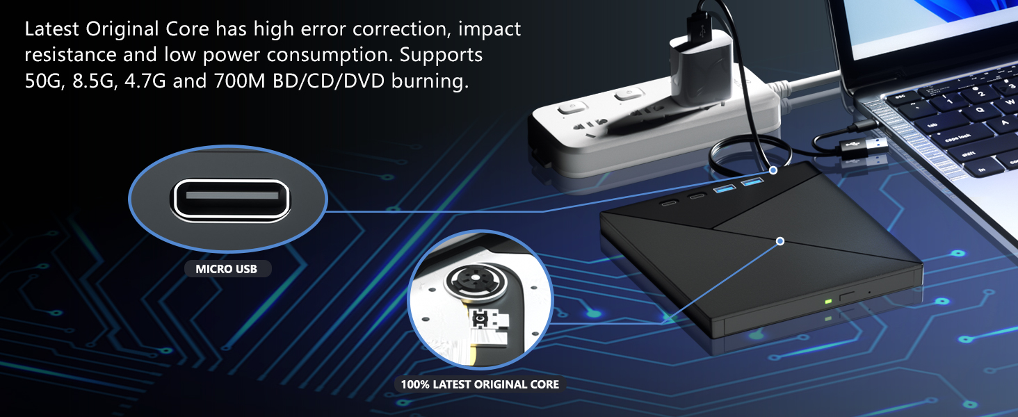 7 in 1 External Blu Ray Drive, 4K Blu Ray Burner with USB 3.0 Type-C Portable Blu Ray Drive