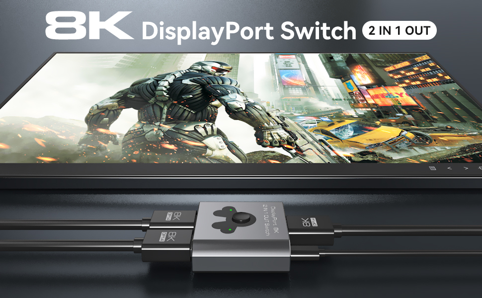 Hitoor Displayport Switch 2 in 1 Out, 8K@60Hz 4K@144Hz Display Port Switch, Displayport Switcher, DP