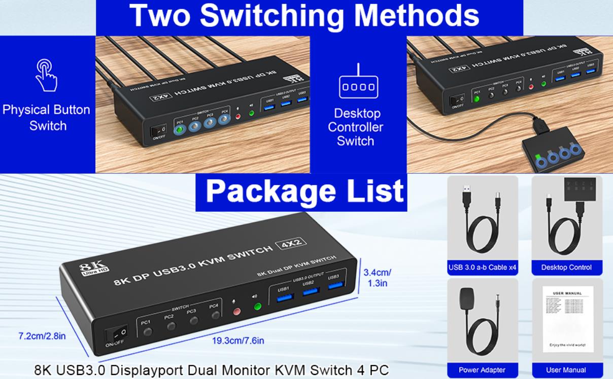 Switch by Panel button  Push-button design allows for one-touch switching using a button on the KVM