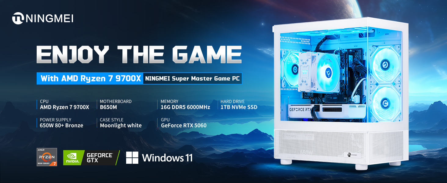 NINGMEI Lumishore Gaming PC - AMD Ryzen 7 9700X - GeForce RTX 5060