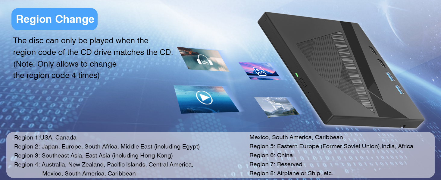 7-in-1 External CD/DVD Drive for Laptop, USB 3.0&Type-C DVD Player for Laptop Desktop with SD Card R