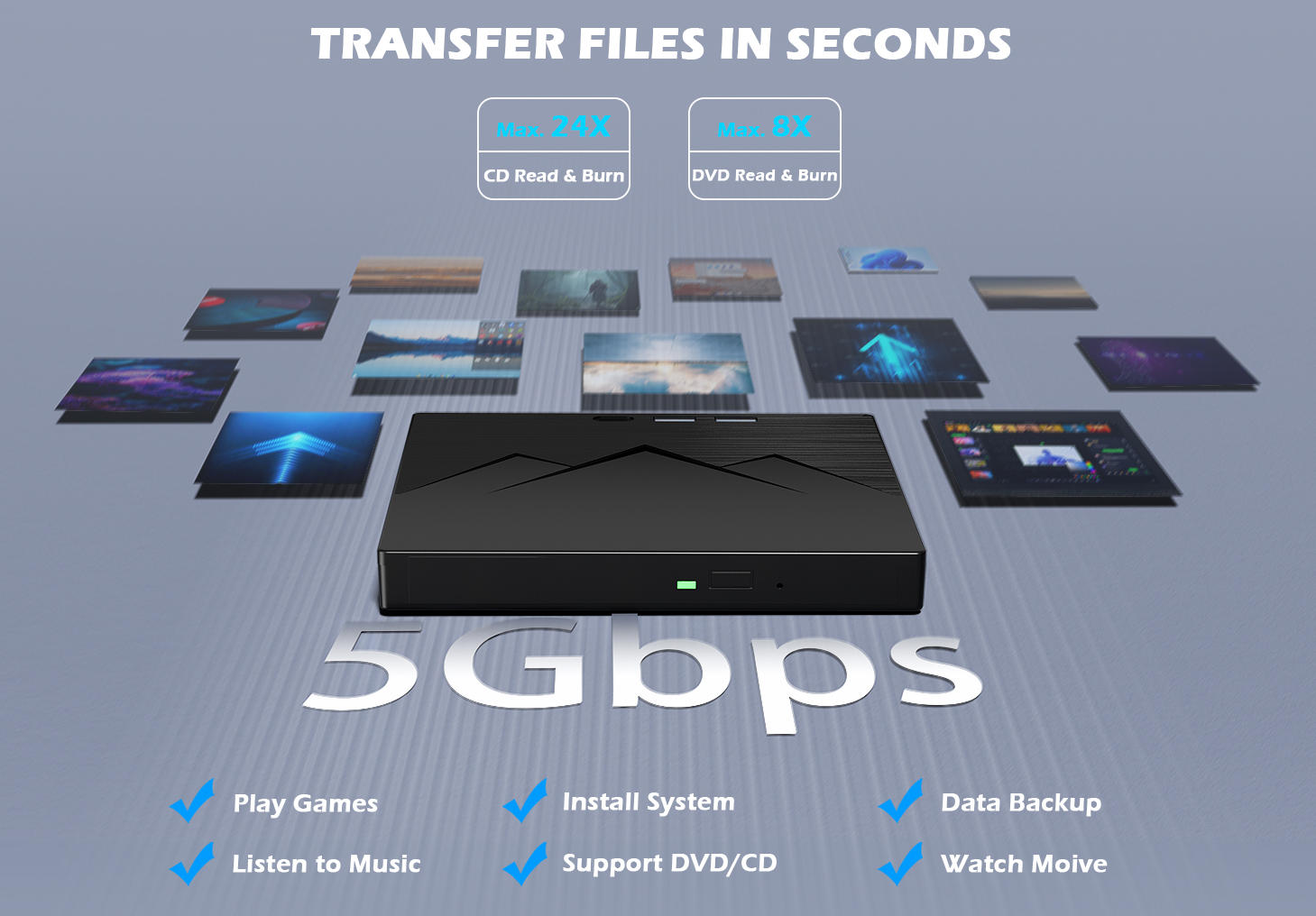 7 in 1 External CD/DVD Drive For Laptop With LAN PORT, Portable DVD Player For Laptop with Ethernet