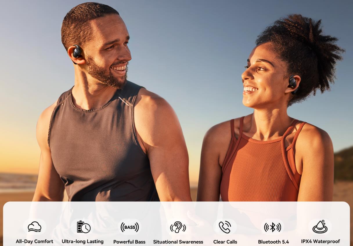 Open Ear Headphones, Bluetooth 5.4 Wireless Earbuds with Digital Display, Ultra-Comfort, Clear Calls