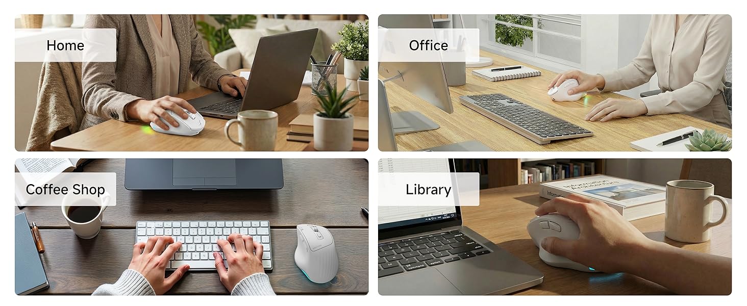 Ergonomic Wireless Mouse, 2.4G & Bluetooth Wireless Mouse for Laptop, Silent Click Dual-Mode