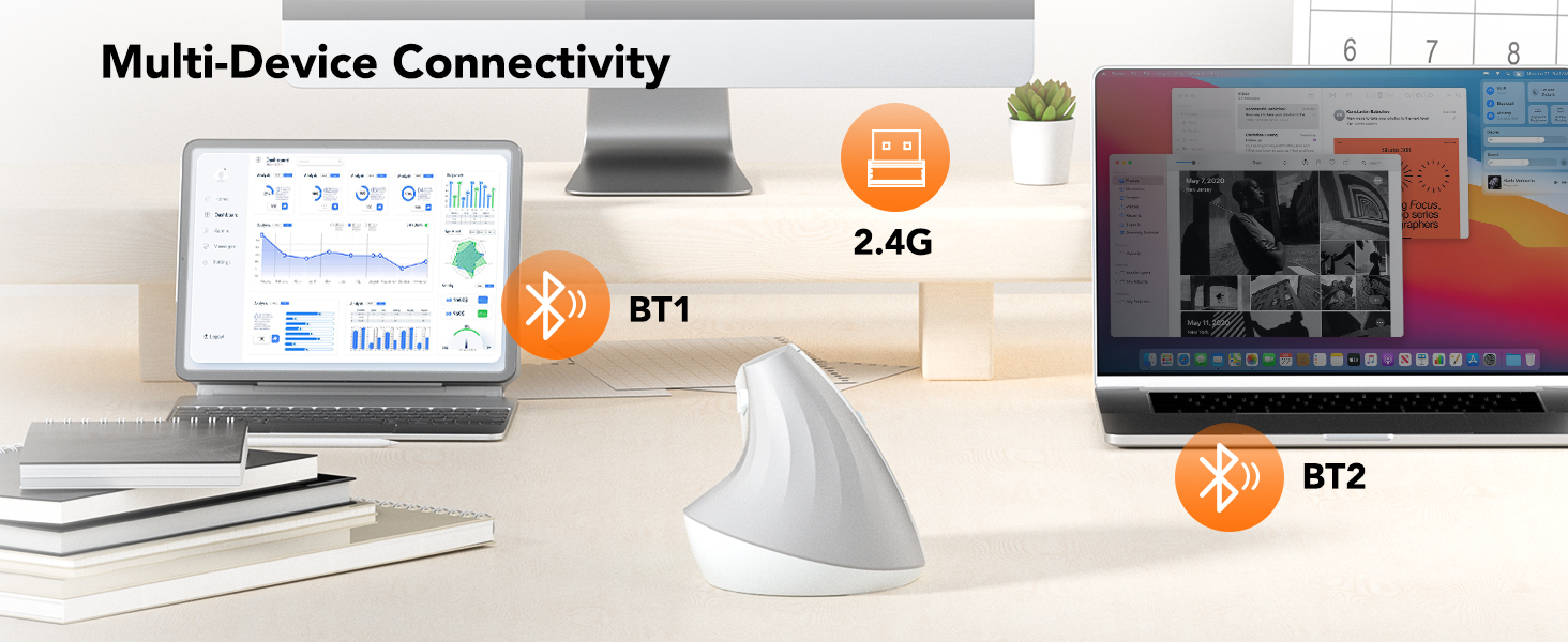 Wireless Mouse Ergonomic Vertical Mouse, Ergo Design, Bluetooth Cordless Mouse, Silent Click Mice