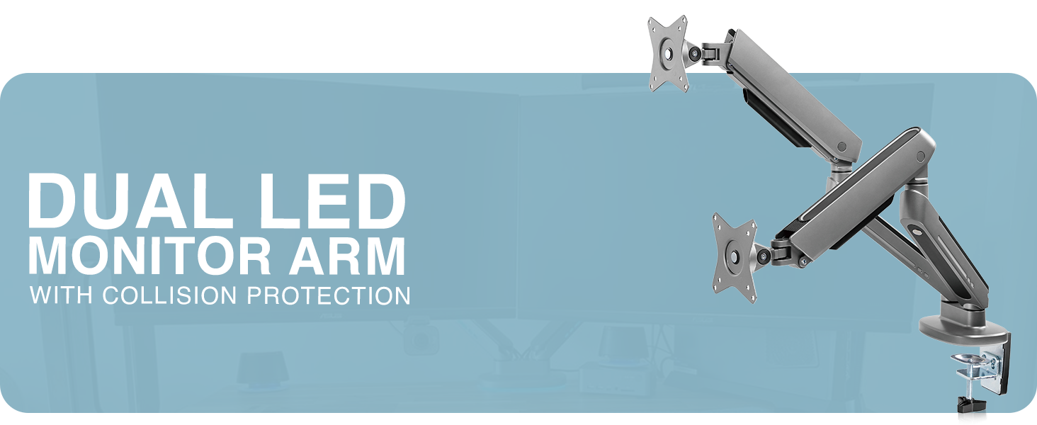 dual LED monitor arm, screen mount with lighting, mechanical spring monitor stand