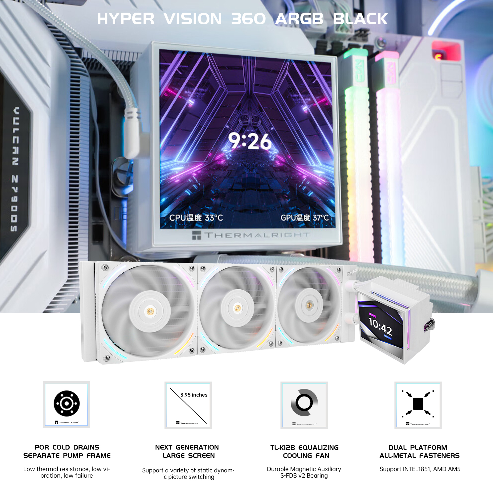 PC用ファン・クーラー Thermalright Hyper Vision 360 ARGB White Amazon.com: Thermalright Hyper Vision 360 ARGB White CPU AIO