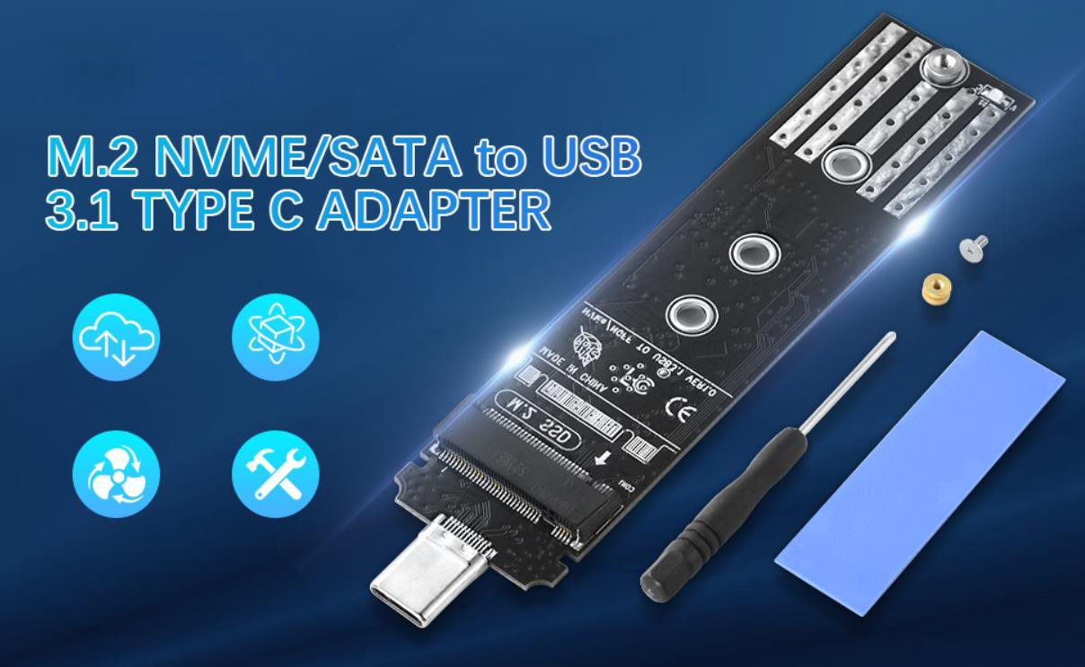 AUTYUE M.2 to USB C Adapter NVME/NGFF to USB C 3.1 Converter Reader USB C 3.1 Gen2 to NVME PCI-E Con