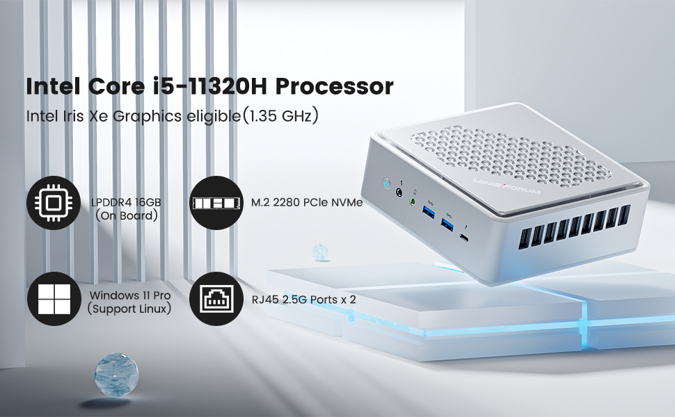 DeskMini TH50 Mini PC Windows 11 Pro Intel® Core™ i5-11320H 16GB RAM 512GB  SSD Iris® Xe Graphics