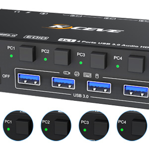 4PC KVM switch with 4 USB 3.0 ports USB 3.0 version ensure data transfer more faster and stable, it&#39;