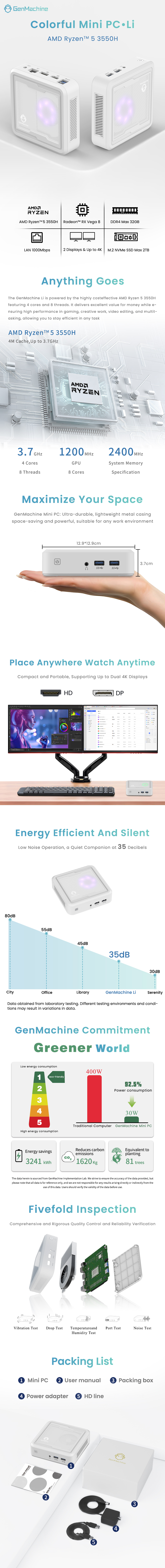GenMachine Mini PC AMD Ryzen 5 3550H,16GB RAM 512GB M.2 NVMe SSD,AMD Radeon Vega 8 Graphics,2 x 4K