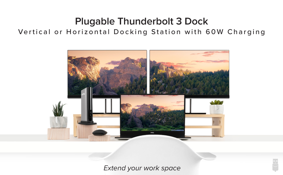 Plugable Thunderbolt 3 Dock, Vertical or Horizontal Docking Station with Host Charging