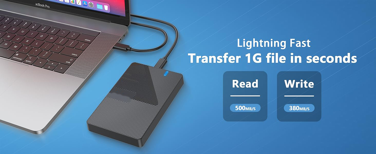 USB-C External Hard Drive Enclosure 2.5'' HDD SSD for sata - 6Gbps Tool-Free Case