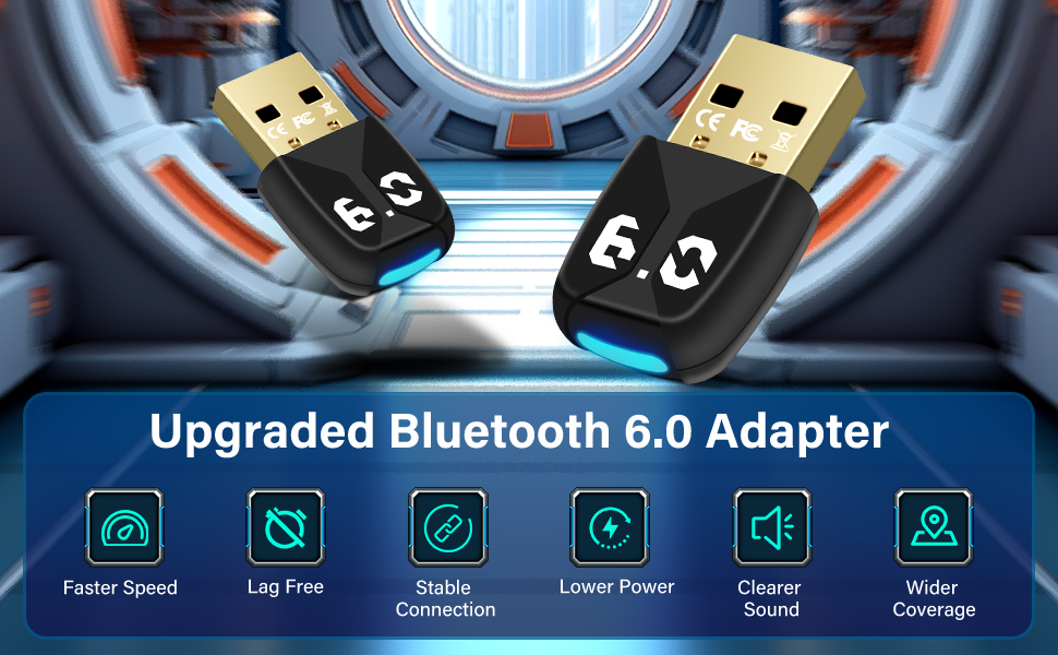 USB Bluetooth 6.0 Adapter Dongle for PC, USB Bluetooth Wireless Adapter for Mouse, Keyboard, Headpho