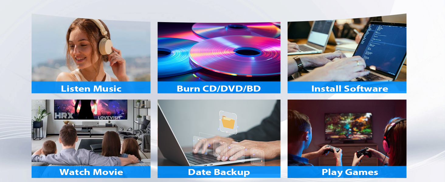 External Bluray Drive, USB 3.0 and Type-C External Blu Ray Burner Player Slim 3D Optical CD DVD Dri