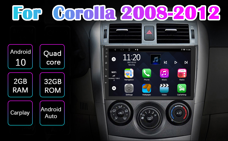 Binize Android 10 Car Stereo for Toyota Corolla 08-12 Compatible