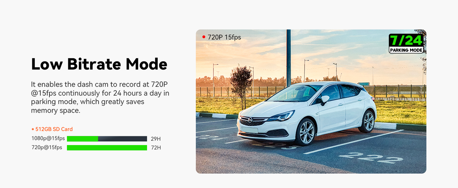 dash cam with low bitrate mode