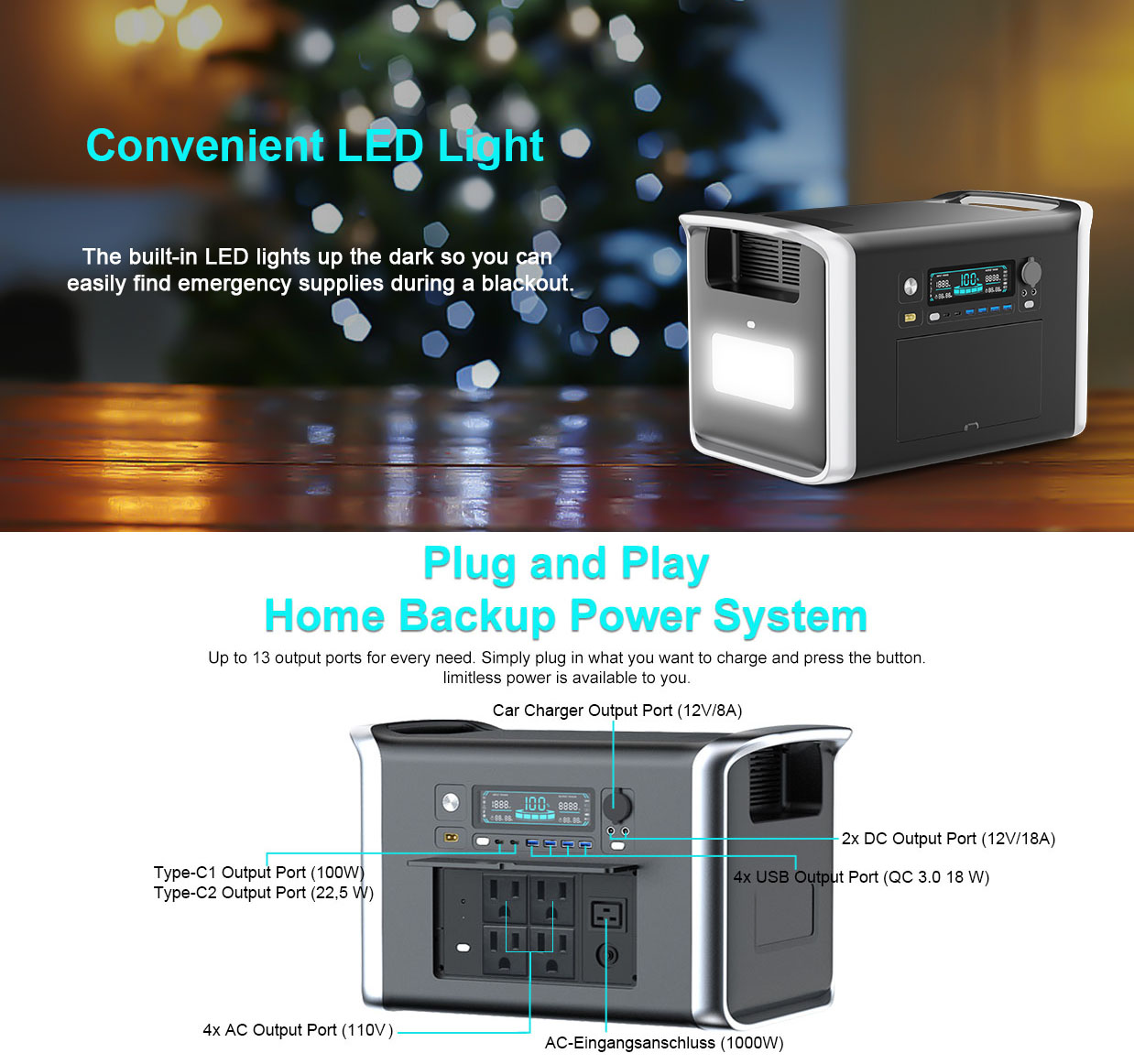 UAPOW 2400W Portable Power Station LiFePO4 Battery - 2048Wh Solar Generator 2 Hr Fast Charge for Out