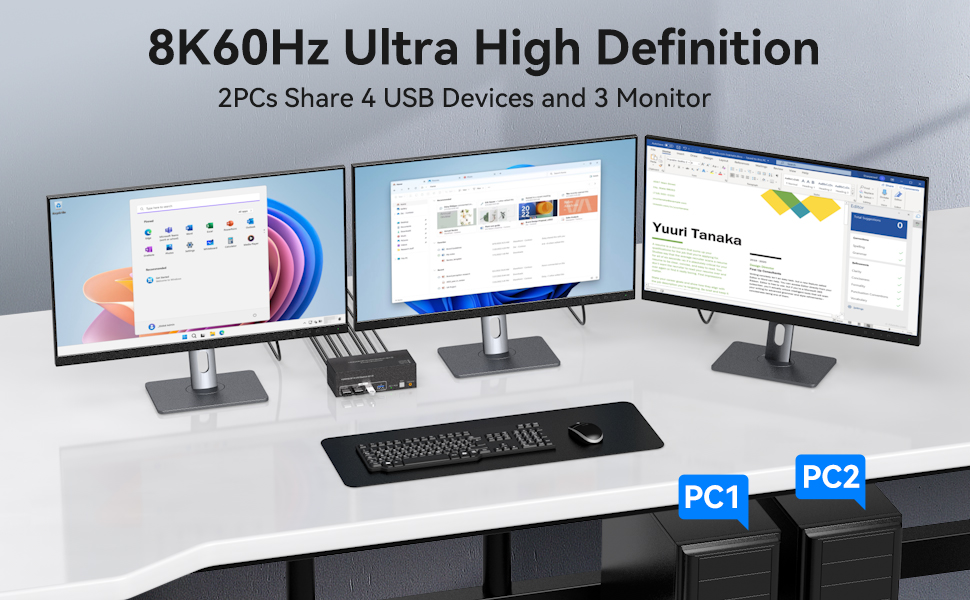 3 Monitors KVM Switch Support Ultra HD 8K Visuals