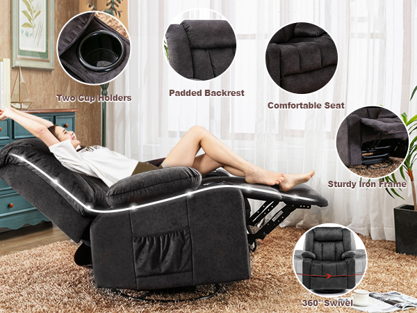 COMHOMA Recliner Chair Massage Rocker with Heated 360 Degree Swivel Lazy Boy Recliner Single Sofa S