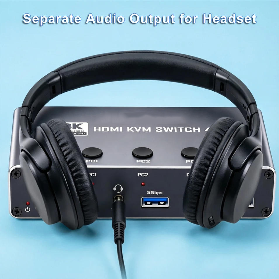 4K@240Hz 4 Port HDMI KVM Switch, 4x1 8K@60Hz HDMI KVM Switches for 4 Computers One Monitor with 4 Po