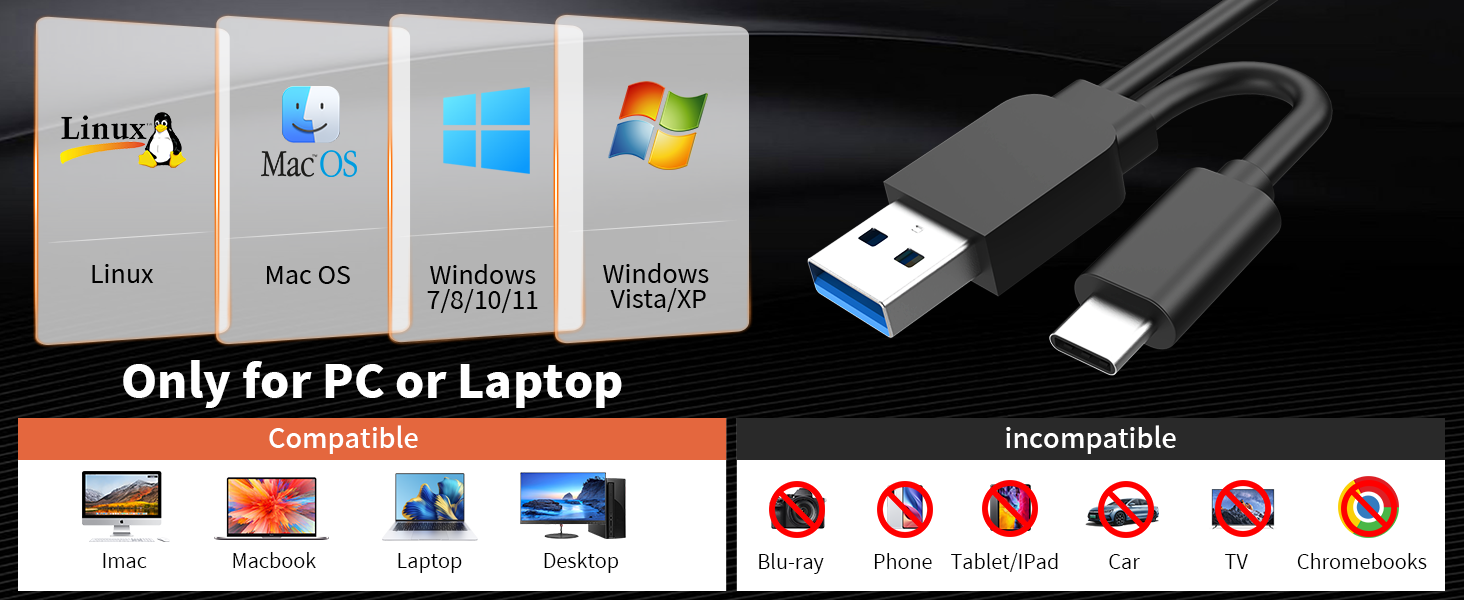 External CD DVD Drive for Laptop, 8 in 1 Portable Disc Reader Burner External CD DVD Drive