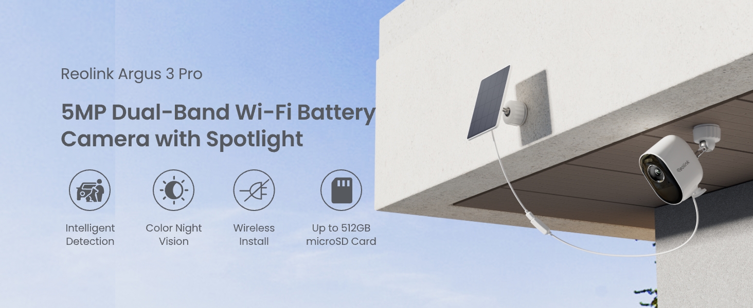 Reolink Argus 3 Pro + Solar Panel Lite: 5MP Wireless Security | Color Night Vision | Smart Detection