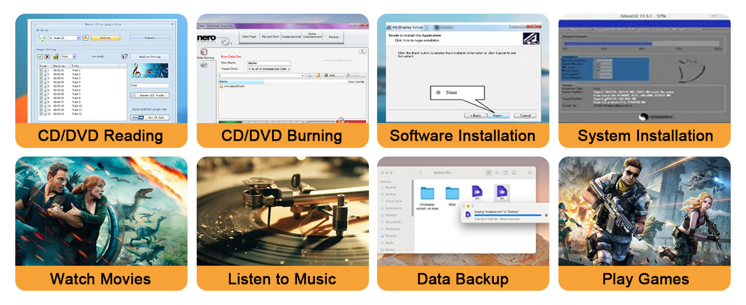 External CD DVD Drive for Laptop, USB 3.0 & Type-C Portable CD DVD +/-RW Burner Writer Reader with S