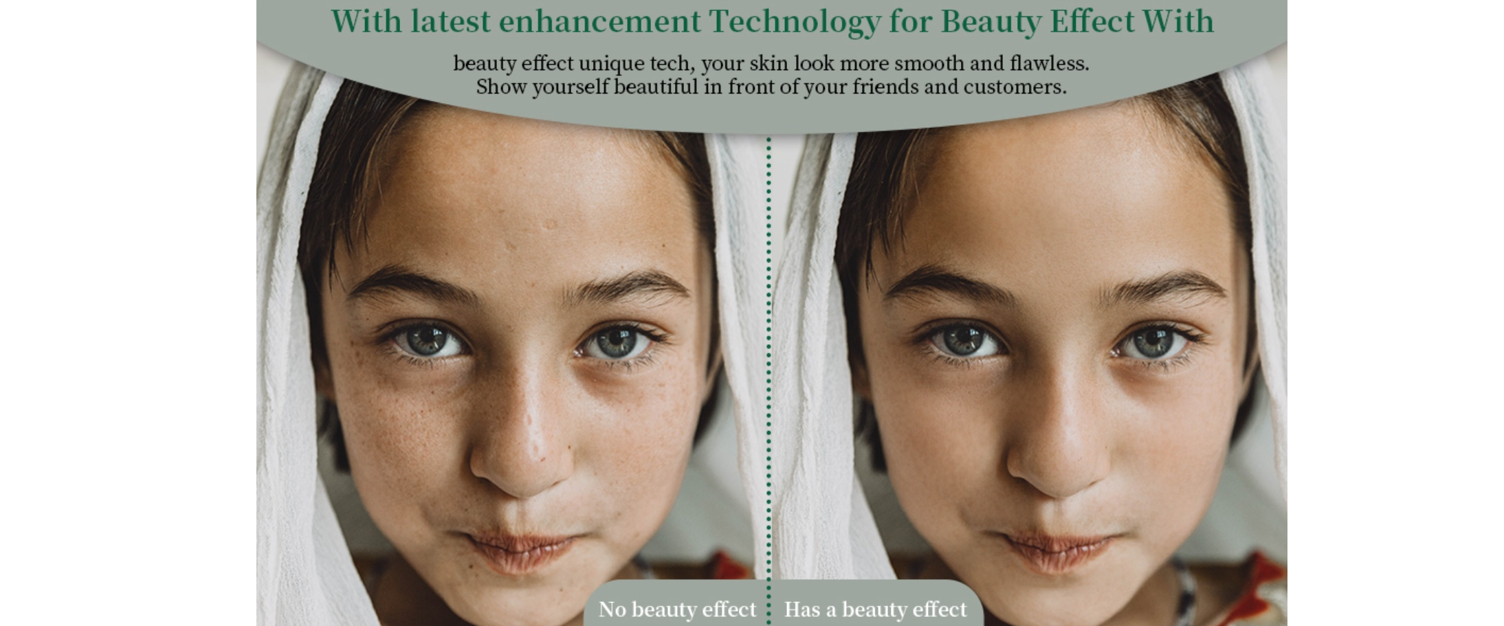 webcam beauty effect, skin smoothing, beauty filter webcam, before after comparison
