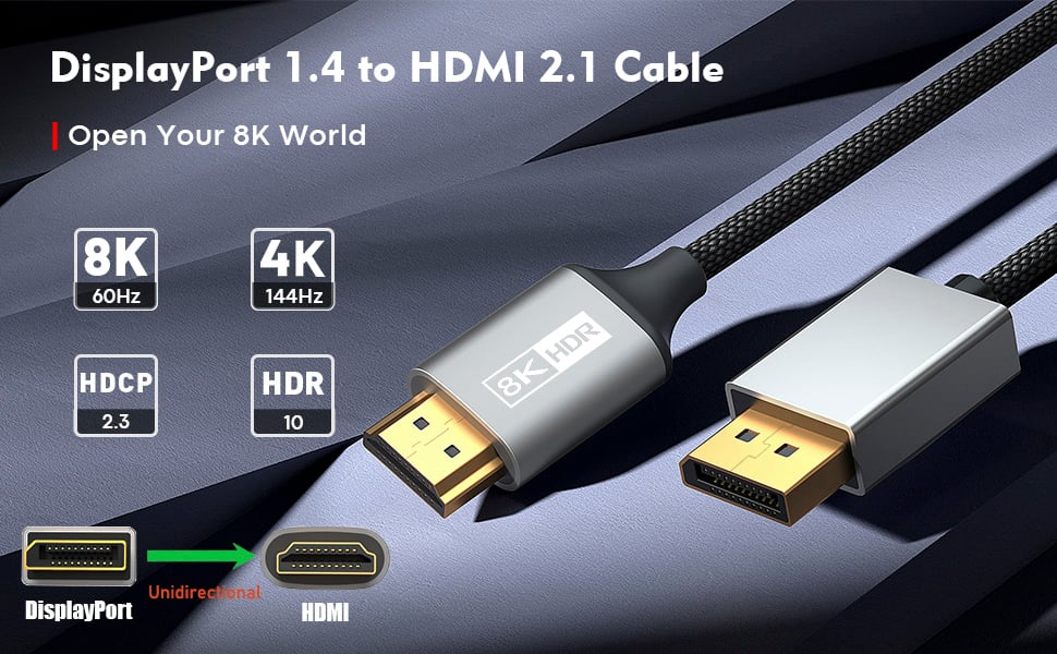  Answin DisplayPort to HDMI, 8K@30Hz DisplayPort to HDMI Cable(4K@60Hz,  2K@165Hz/144Hz) UniDirectional DP to HDMI Cable Compatible for PC, HP,  DELL, GPU, AMD, NVIDIA and More-6ft : Electronics