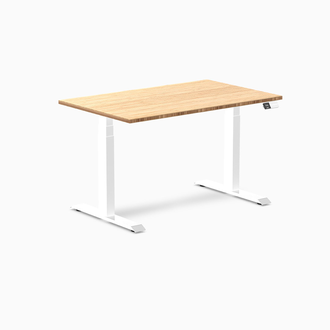 bamboo standing desk, sit stand desk, height adjustable desk, ergonomic desk, dual motor