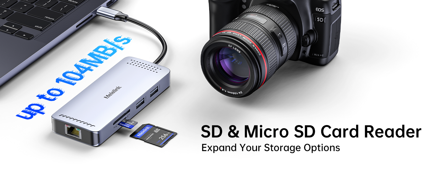 USB-C Hub Ethernet with Dual sd card reader small Dongle 100W Charging