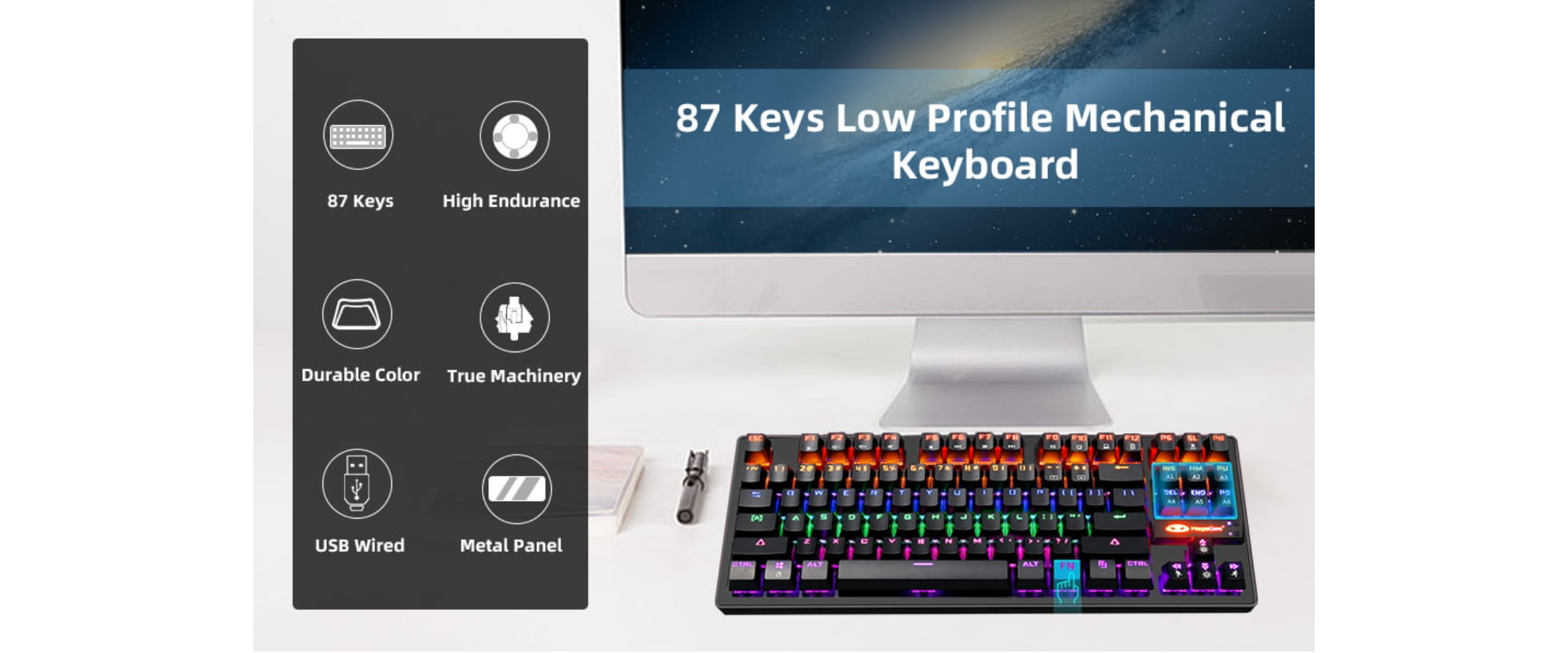 87 keys wired mechanical gaming keyboard, metal panel, high endurance, USB wired