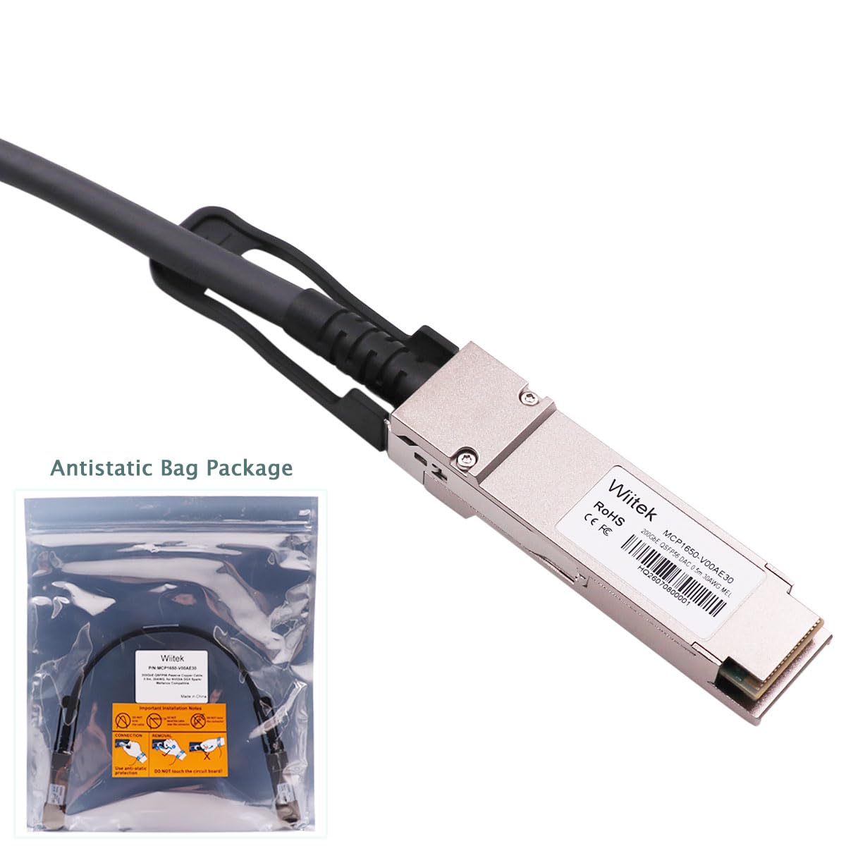 200GbE QSFP56 to QSFP56 PAM4 0.5m(1.67ft) Ethernet Passive Copper Twinax Cable, Compatible with Mel