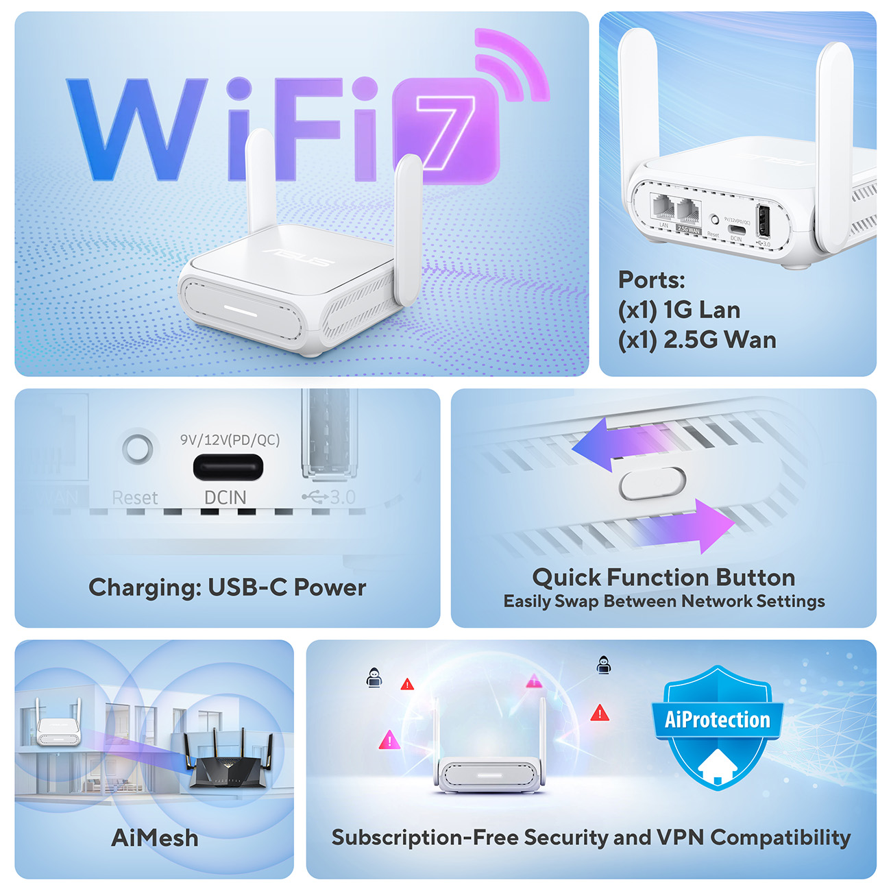 ASUS RT-BE58 Go Dual-band WiFi 7 Portable Travel Router